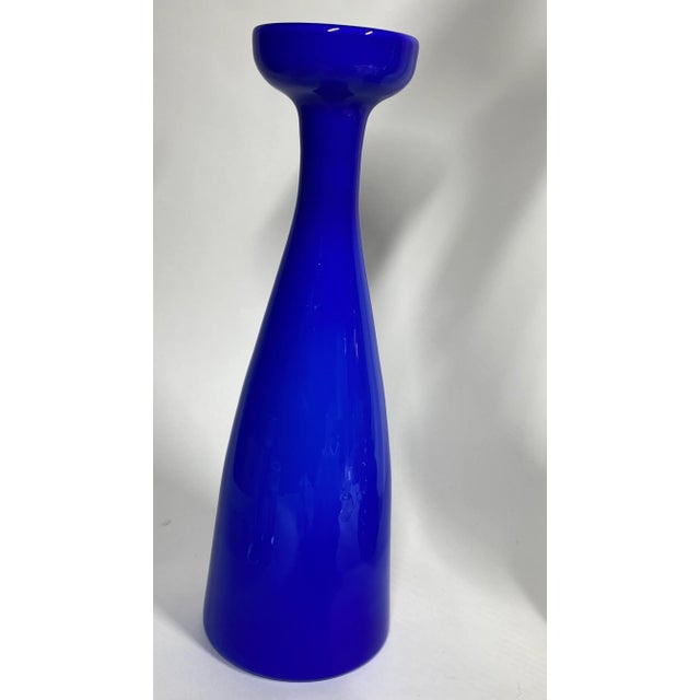 Blue Mid-Century Italian Cobalt Blue Cased Glass Hyacinth Vase For Sale - Image 8 of 8