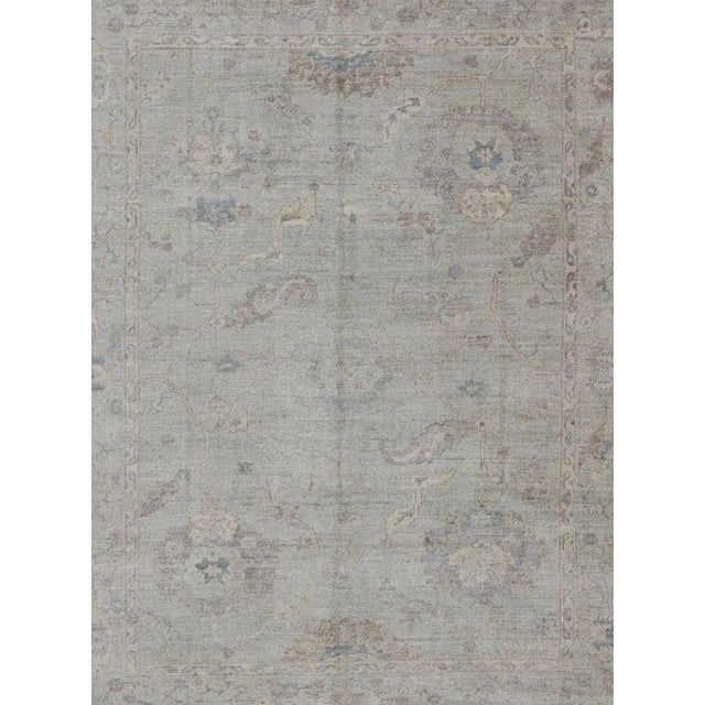 Shabby Chic Angora Oushak Turkish Rug by Keivan Woven Arts, Light Blue & Cream, 8'9 X 10'8 For Sale - Image 3 of 8