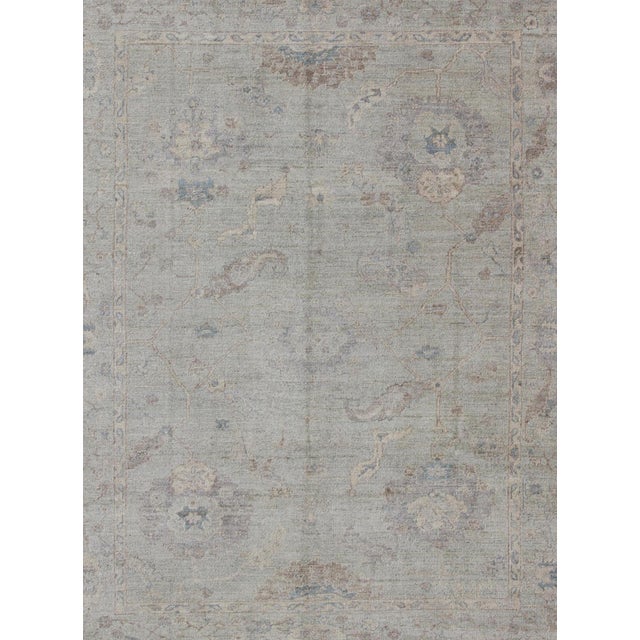 Shabby Chic Keivan Woven Arts Angora Oushak Turkish Rug in Shades of Light Blue and Cream For Sale - Image 3 of 8