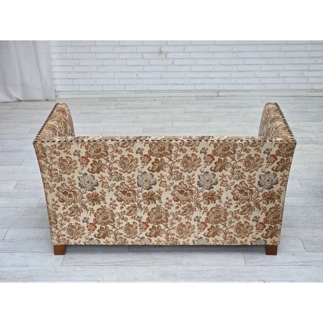 Danish Oak 2-Seater Sofa in Beige & Brown Furniture Fabric, 1950s For Sale - Image 12 of 17