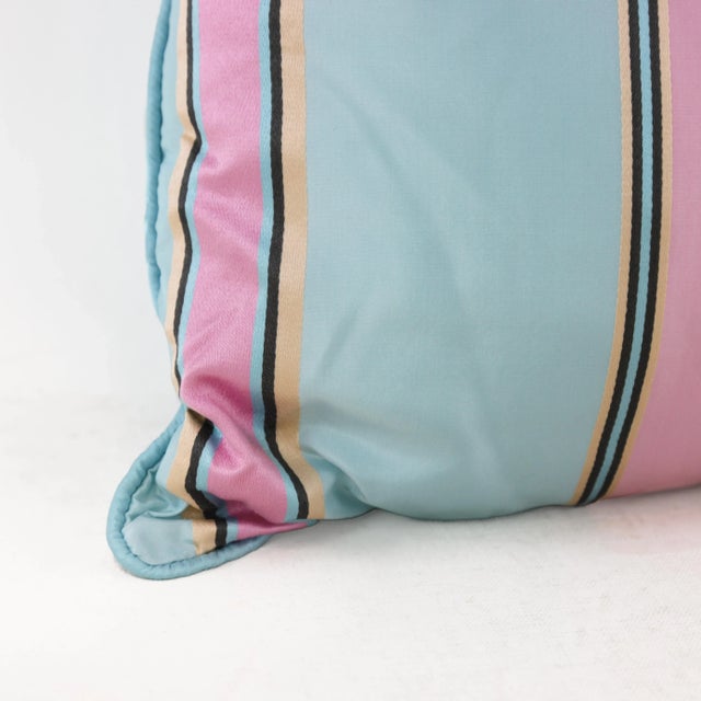 Baby Blue Pastel Dream Decorative Stripe Square Pillow For Sale - Image 8 of 10