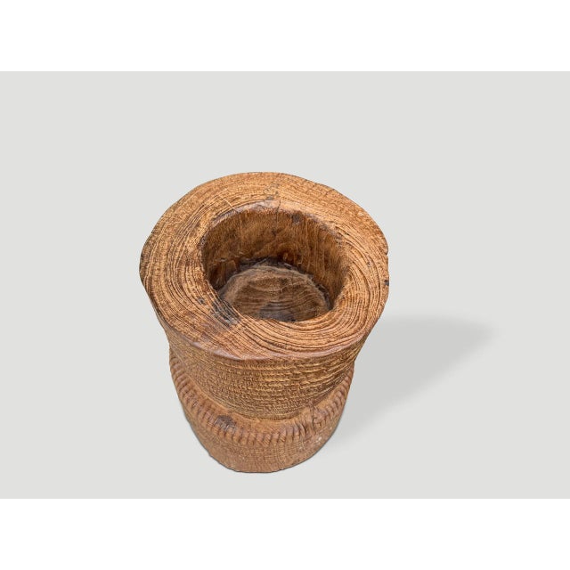 Andrianna Shamaris Ancient Teak Wood Side Table or Mortar For Sale - Image 4 of 6