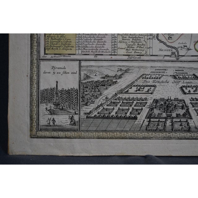 Antique German Geographical Map "Grossen Hayn" 1730 Engraved in Black With Color Highlights For Sale - Image 4 of 12