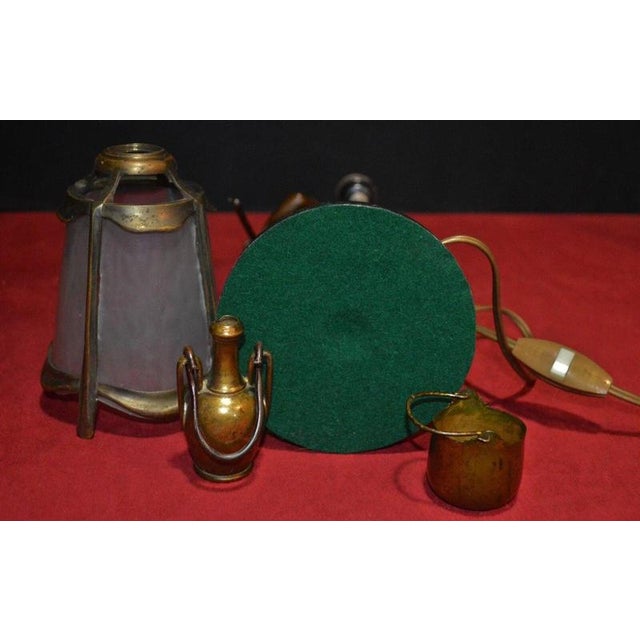 Art Nouveau Bronze Figural Table Lamp with Curved Glass Shade attributed to Luca Madrassi, 1920s For Sale - Image 15 of 16