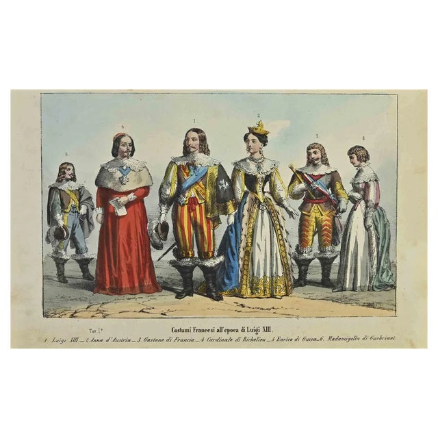 Auguste Wahlen, French Costumes at the Time of Louis XII, Lithograph, 1844 For Sale