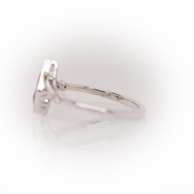 Pink Bold Kite-Shaped Pink Sapphire Ring With Diamond Accents in Solid 14k Gold For Sale - Image 8 of 8