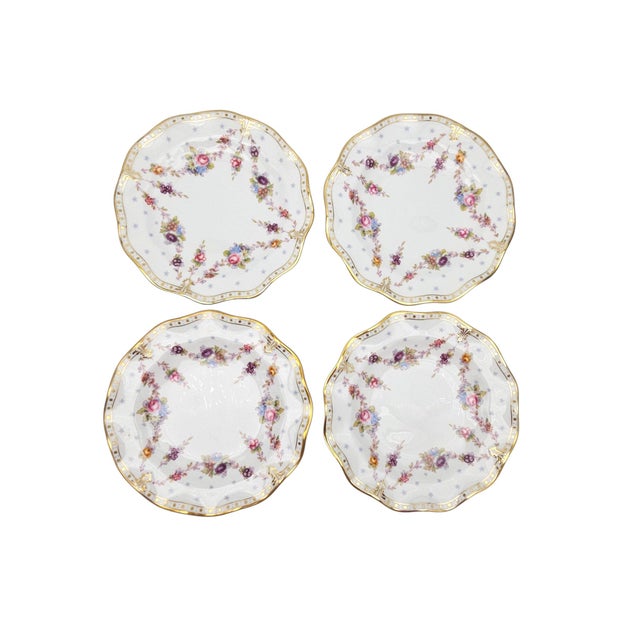 Victorian Mid 20th Century English Royal Crown Derby Bone China Floral Bread Plate Royal Antoinette Pattern 6" 4 Pieces For Sale - Image 3 of 10