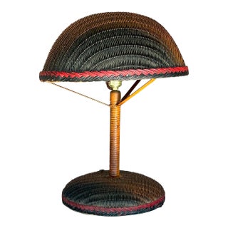Vintage Boho Woven Rattan Table Lamp For Sale
