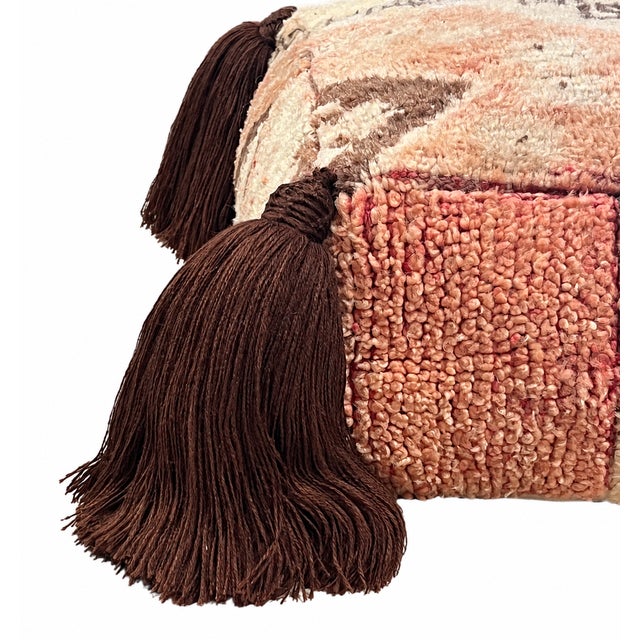 Abstract Midcentury Moroccan Wool Pouf For Sale - Image 3 of 6