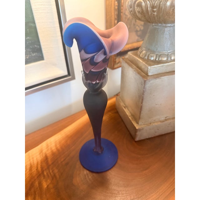 Late 20th Century Art Glass Vase Cobalt Blue & Amethyst Hand Blown Sculptural Glass For Sale - Image 12 of 12
