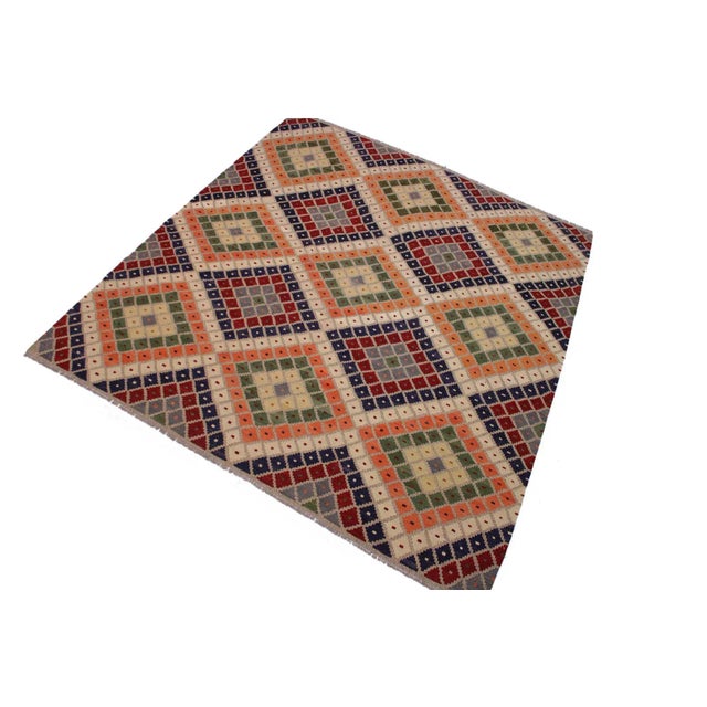 Contemporary 1990s 1990s Kilim Gray Red Wool Rug - 8'9" X 10'1" For Sale - Image 3 of 7
