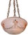 Mid century vintage bowl form hanging fixture having milk glass shade with painted floral and garland motif.