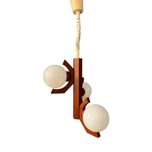 Mid-Century Brown Pendant Lamp with Opaline Glass Shades from Bony For Sale