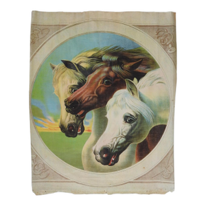 Late 19th Century Chromolithograph Three Pharaohs Horses on Fabric