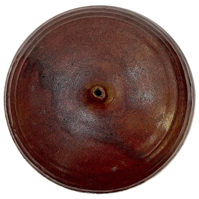 1980's Oxblood Stoneware Ridged Vessel With Nipple Top Opening - Ken Edwards Montana Potter For Sale - Image 9 of 11