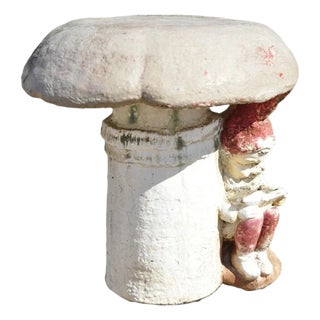 Vintage Figural Elf Under Mushroom Cement Concrete Garden Stool Seat For Sale