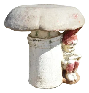 Vintage Figural Elf Under Mushroom Cement Concrete Garden Stool Seat