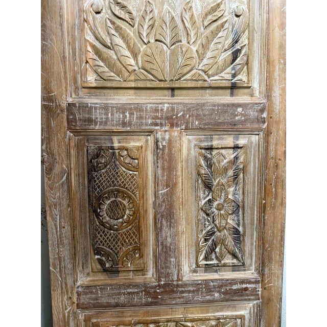 Antique Whitewashed Hand-Carved Wooden Door – Rustic Hinged or Sliding Barn Door 80x30 For Sale - Image 4 of 8