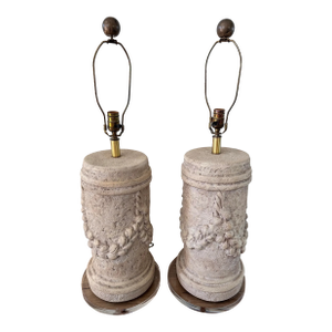 Cast Stone Column Table Lamps on Lucite Base – Sculptural Architectural Lighting, 33″