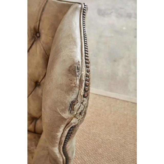 Pair of English Georgian Cigar Leather Wingback Library Chairs For Sale - Image 10 of 13