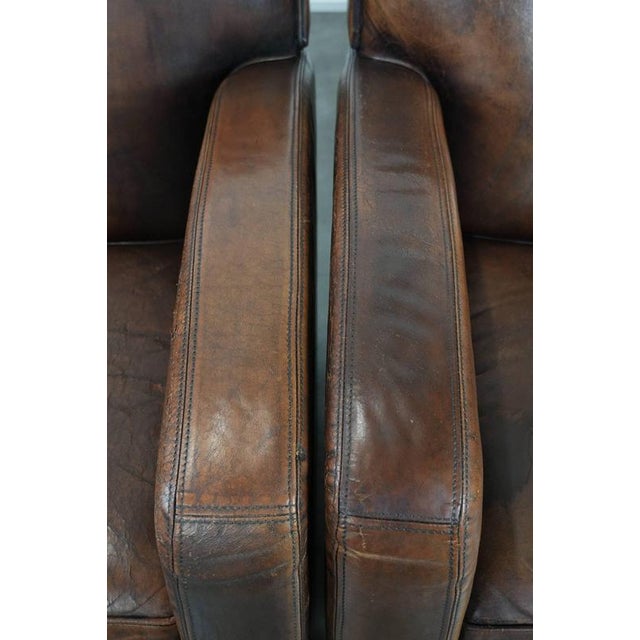 Brown Vintage Sheepskin Leather Chairs, Set of 2 For Sale - Image 8 of 18