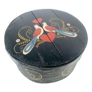Vintage Large Pennsylvania Dutch Hand Painted Pantry Cheese Box Bentwood Doves For Sale