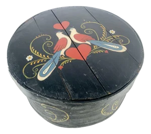 Vintage Large Pennsylvania Dutch Hand Painted Pantry Cheese Box Bentwood Doves