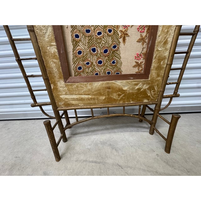 Victorian, bamboo and velvet, embroidered fire screen. People also would use them as a room partition. Called a...