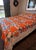 Orange Orange Patchwork Quilt Double Wedding Ring Hand-Pieced Reverse Scalloped Edge For Sale - Image 8 of 9