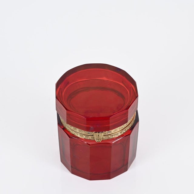 Ruby Red and Gilt Silver Faceted Murano Glass Jewelry Box, Italy, 1920s For Sale - Image 6 of 14