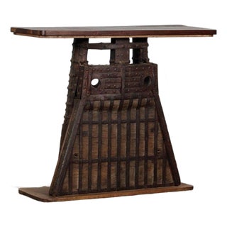 “Cart” Teak and Iron Console Table Made From Vintage Indian Architectural Elements For Sale