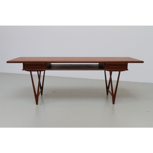 1960s Danish Modern Teak Coffee Table with Drawers and V-Legs by E. W. Bach, 1960s For Sale - Image 5 of 18