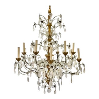 18th Century Italian Giltwood, Metal and Rock Crystal Twelve Light Chandelier For Sale