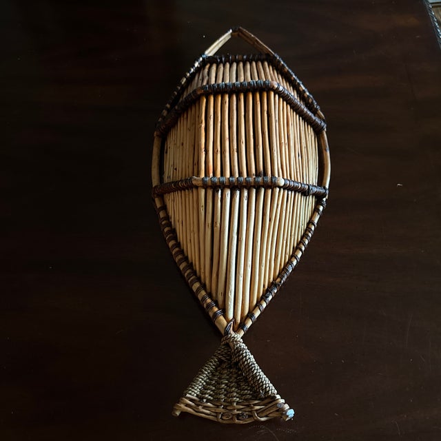 Pair of Vintage Rattan and Bamboo Fish Baskets For Sale - Image 11 of 12