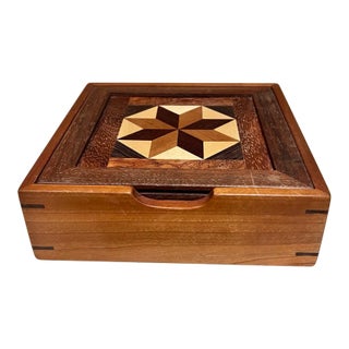 Mosaic Marquetry Decorative Box, Mixed Wood, Modern Design, Usa For Sale