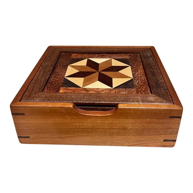 Mosaic Marquetry Decorative Box, Mixed Wood, Modern Design, Usa For Sale