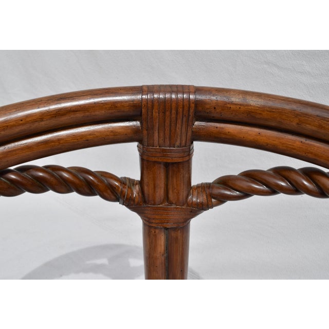 1990s 1990's Coastal Pedestal Dining Table, Rattan, Glass, Leather, Palecek For Sale - Image 5 of 5