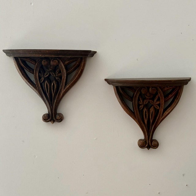 Carved Wooden Wall Shelves, Set of 2 For Sale - Image 4 of 4