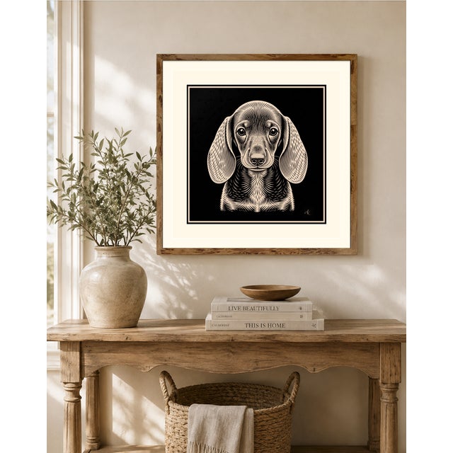 Not Yet Made - Made To Order Atelier Aria Lumae the Sovereign Pet Collection Dachshund Silhouette Geometric Lithograph Fine Art Gallery Board Print Square Panel 16 X 16 For Sale - Image 5 of 18