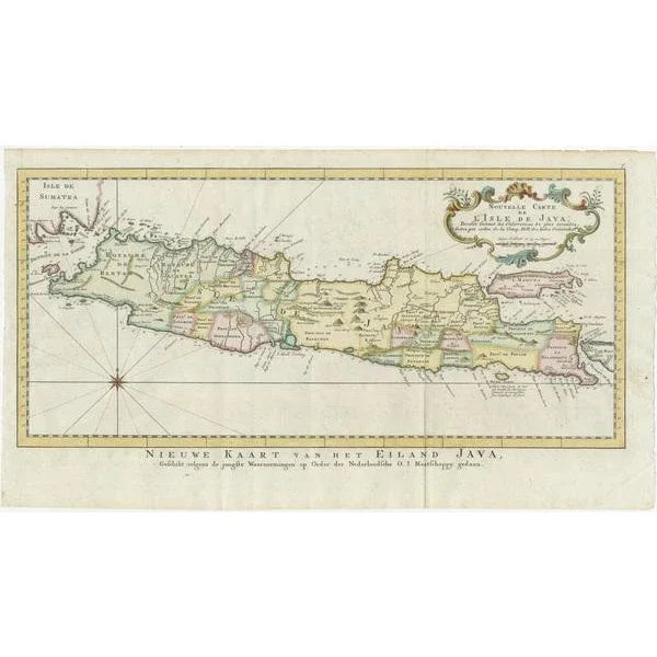Antique map titled 'Nouvelle Carte de l'Isle de Java (\.) - Nieuwe Kaart van het Eiland Java (\.)'. Chart of the island of...