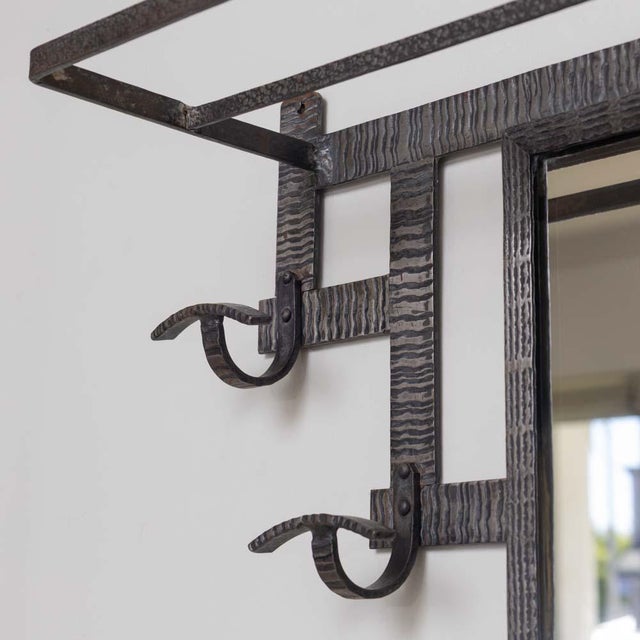 Metal 1930s French Art Deco Iron Wall Rack With Mirror For Sale - Image 7 of 12