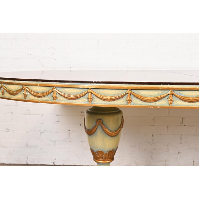 Karges Style Italian Regency or Neoclassical Walnut and Parcel Gilt Double Pedestal Extension Dining Table, Circa 1940s For Sale - Image 10 of 13