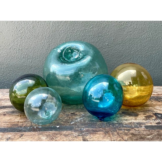 Vintage Japanese Glass Buoys - Set of 5 For Sale - Image 9 of 12