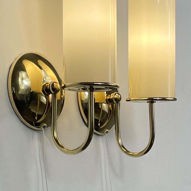 Art Deco Tubular Opaline Glass & Brass Sconces, Germany, 1930s, Set of 2 For Sale - Image 9 of 15