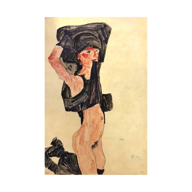 Artist: Egon Schiele Country: Austria Title: Half Nude kneeling Girl Medium: Offset – 6 Paper: Heavy paper 16 x 12 inch...
