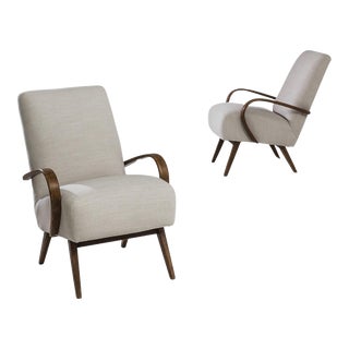 1950s Czechia Wooden Upholstered Armchairs by J. Halabala - A Pair For Sale