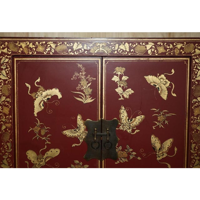 Chinese Butterfly Hand Painted Lacquered Cupboard, 1900s For Sale - Image 9 of 18