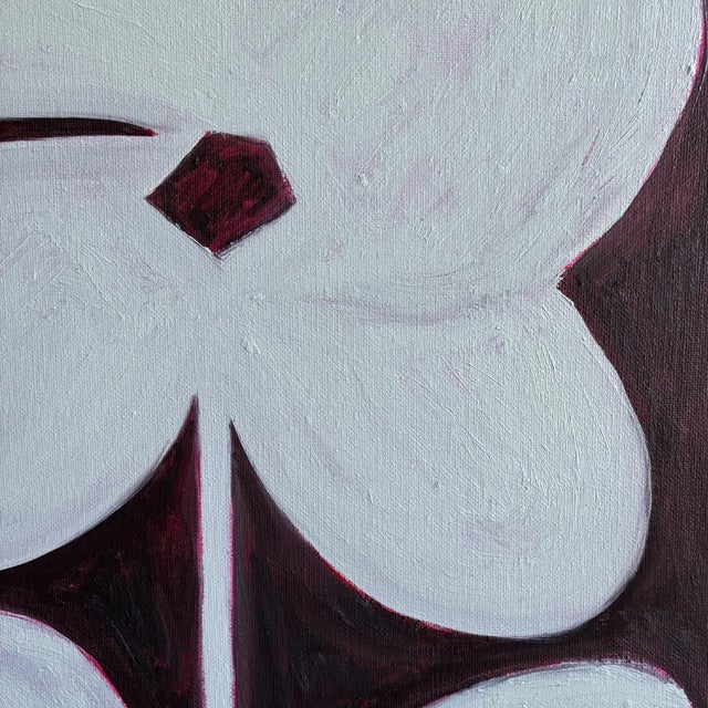 2020s Original Four-Petal Flower Painting in Brushed Gold Frame, Oil on Canvas, 21" H X 17" W by Tatiana Duperault For Sale - Image 5 of 5