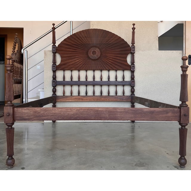 About the Item 19th Century baroque bed, original Spanish bed. This queen size 4-poster bed is hand carved with elaborate...