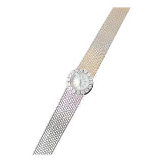 Art Deco Minimalist Swiss Watch White Gold Diamonds Women Wrist Watch, 1950s For Sale